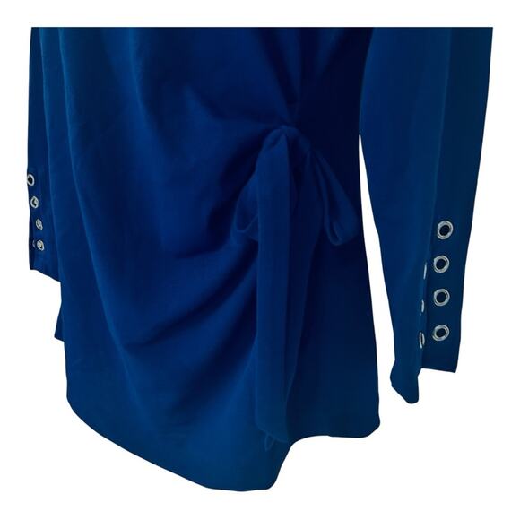 Midnight Velvet Grommet Tunic Stretchy Office Desk to Dinner Party Blue Pantset - Picture 9 of 16